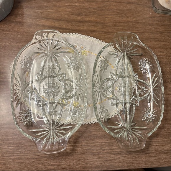 Set of 2 Anchor Hocking Prescut Star of David Divided Relish Dish Pressed Glass - Picture 4 of 7